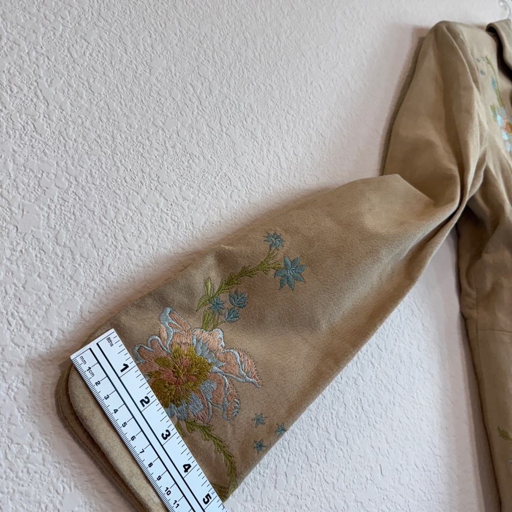 🆕 PTP 20” James C. for Spiegel 💛Embroidered Suede Leather Blazer | Size 12 | - Picture 10 of 16